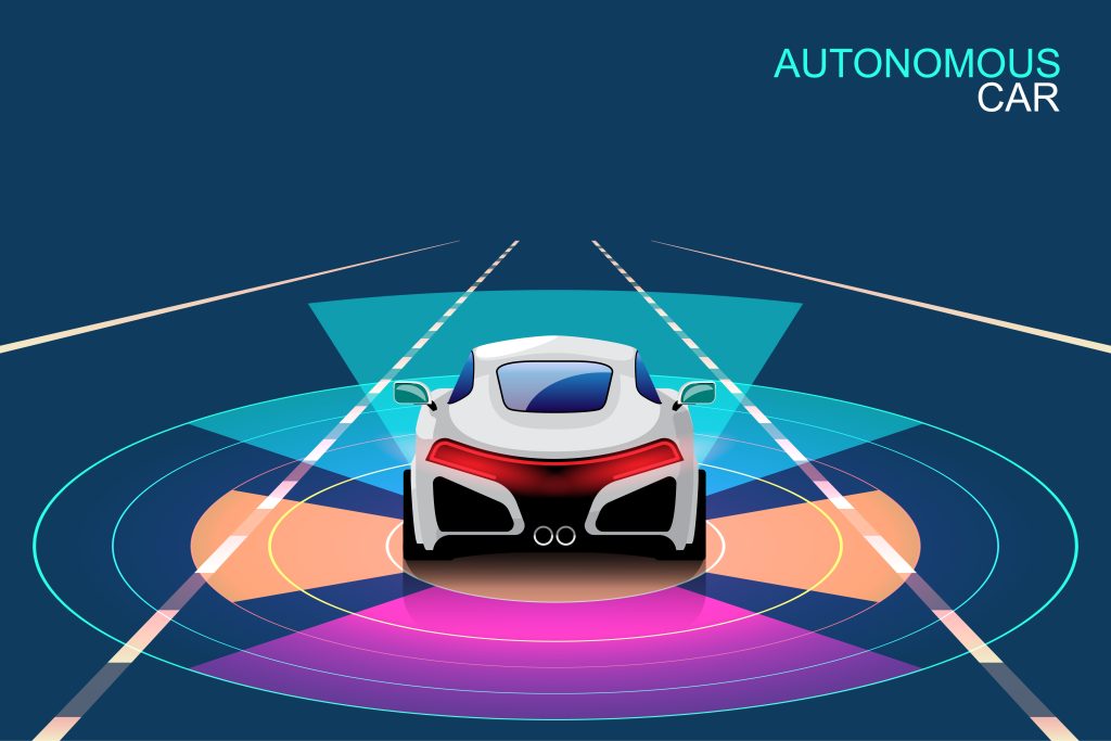 autonomous smart car automatic wireless sensor driving on road a